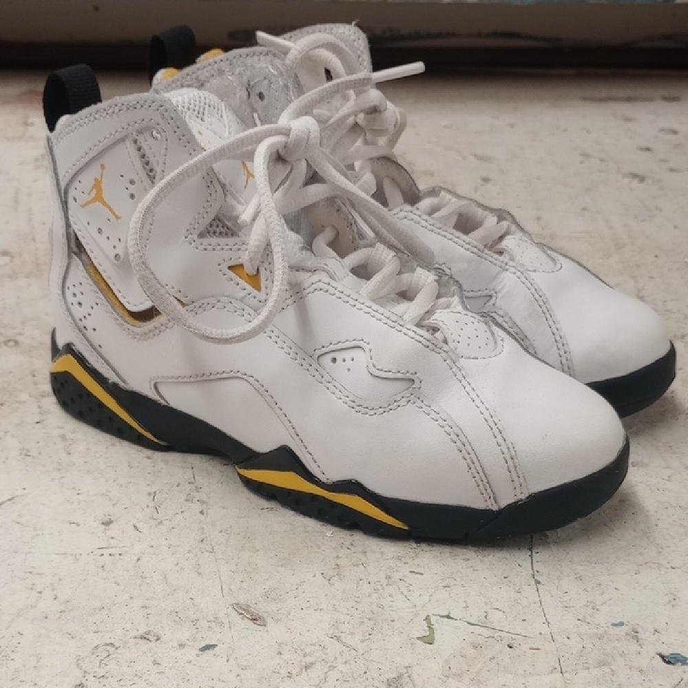 Jordan Size 13 Kids White and Yellow High-Top Sneakers
